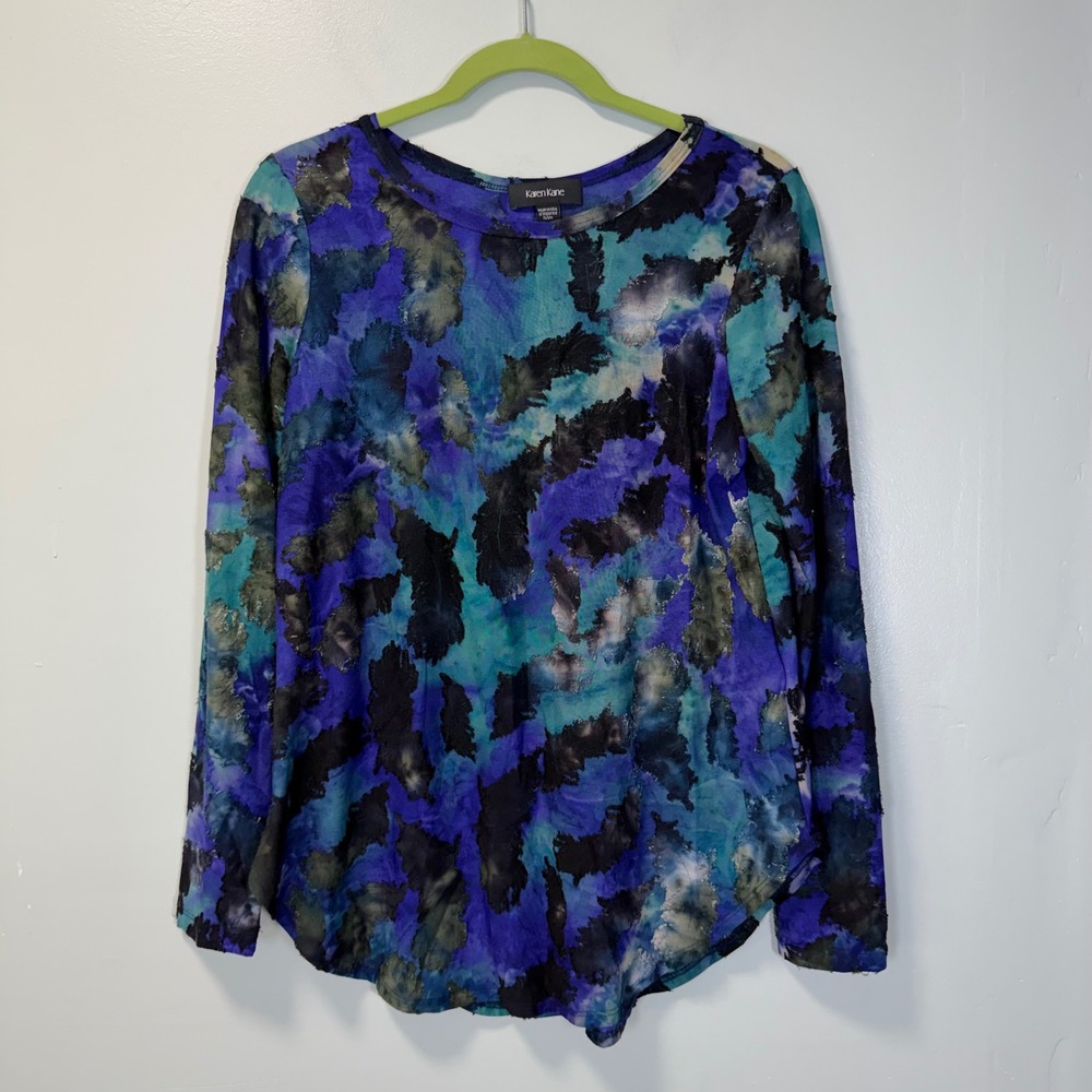 Karen Kane Women Blue Purple Abstract Burnout Long Sleeve Top Small 3L25592